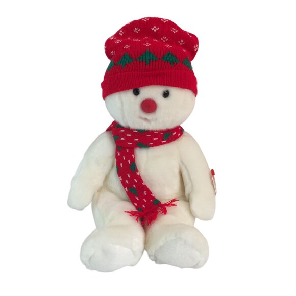 Ty Beanie Buddy Snowboy Plush 14" Snowman Christmas Red Hat Scarf Vintage 1999 - Picture 1 of 9